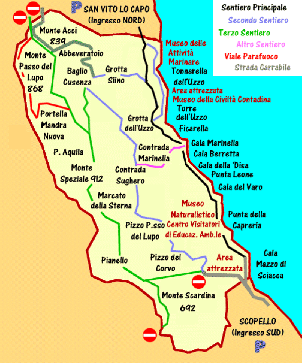 Mappa della Riserva dello Zingaro