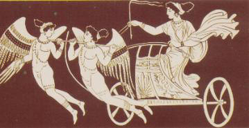Aphrodite auf einem Streitwagen zog an einem Streitwagen